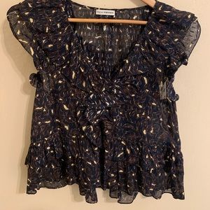 Ulla Johnson Black Silk Ruffle Top with Gold